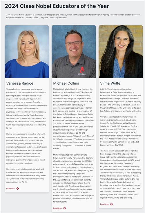 2024 CLAES NOBEL EDUCATORS OF THE YEAR